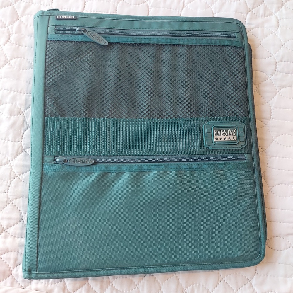 Vintage Mead Five Star Zipper 3 Ring Binder Teal Green School Office Storage - Picture 8 of 8
